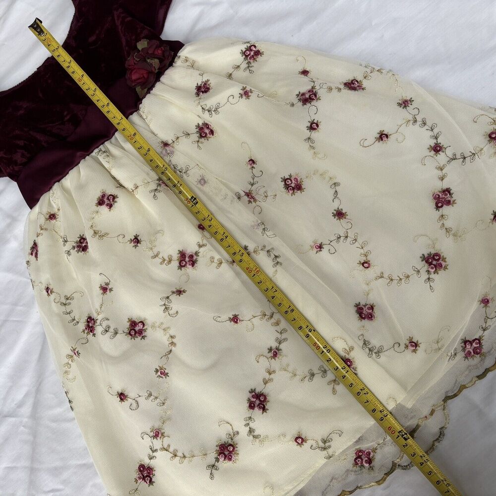 La Princess Short Sleeve Girls Holiday Formal Dress Maroon Cream Floral Size 4T - Picture 8 of 10